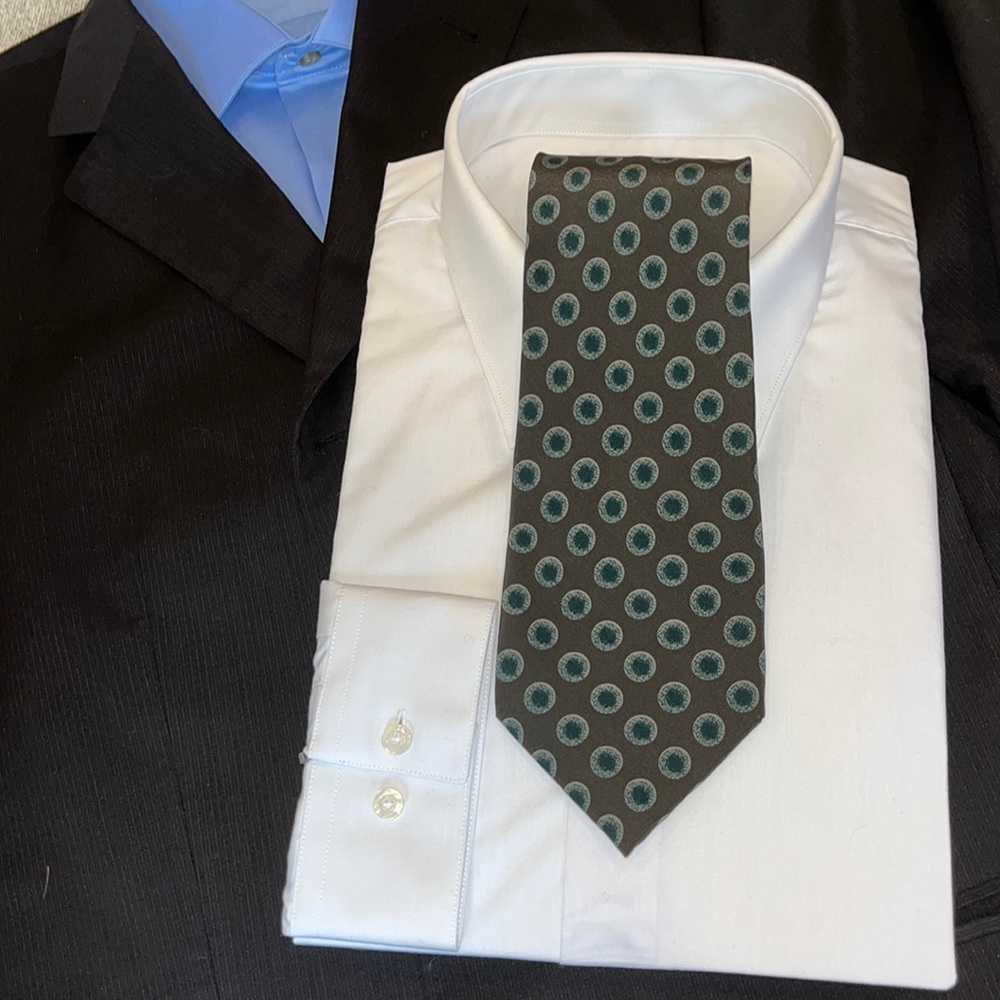 Giorgio Armani Cravatte 100% silk Green ovals on brown background